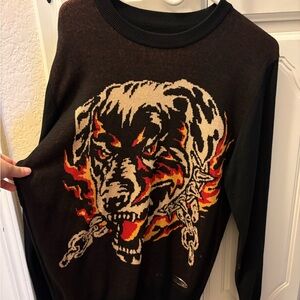 Men's Black and Brown Graphic Crewneck Sweater